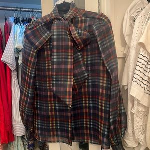 Halogen/ Atlantic Pacific plaid blouse